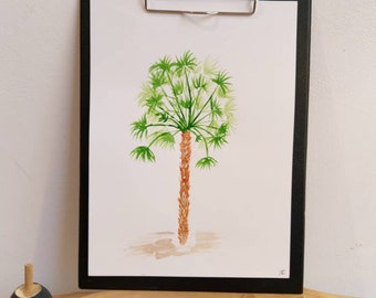 Original watercolor palm tree, Exotic wall decoration, Tropical mural, Jungle interior design