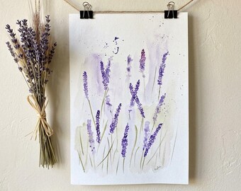 Lavender watercolor, botanical illustration, original watercolor flowers, botanical watercolor, plant poster, flower painting