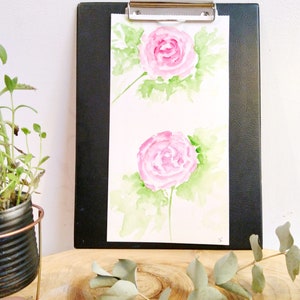 Botanical watercolor, Pink flower poster, Watercolor flowers, Pink wall decoration, Gift woman gardener image 2