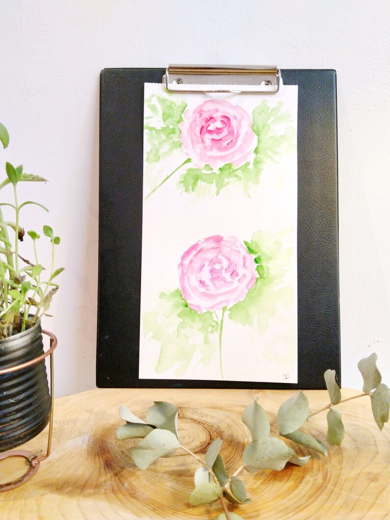 Botanical watercolor, Pink flower poster, Watercolor flowers, Pink wall decoration, Gift woman gardener image 2