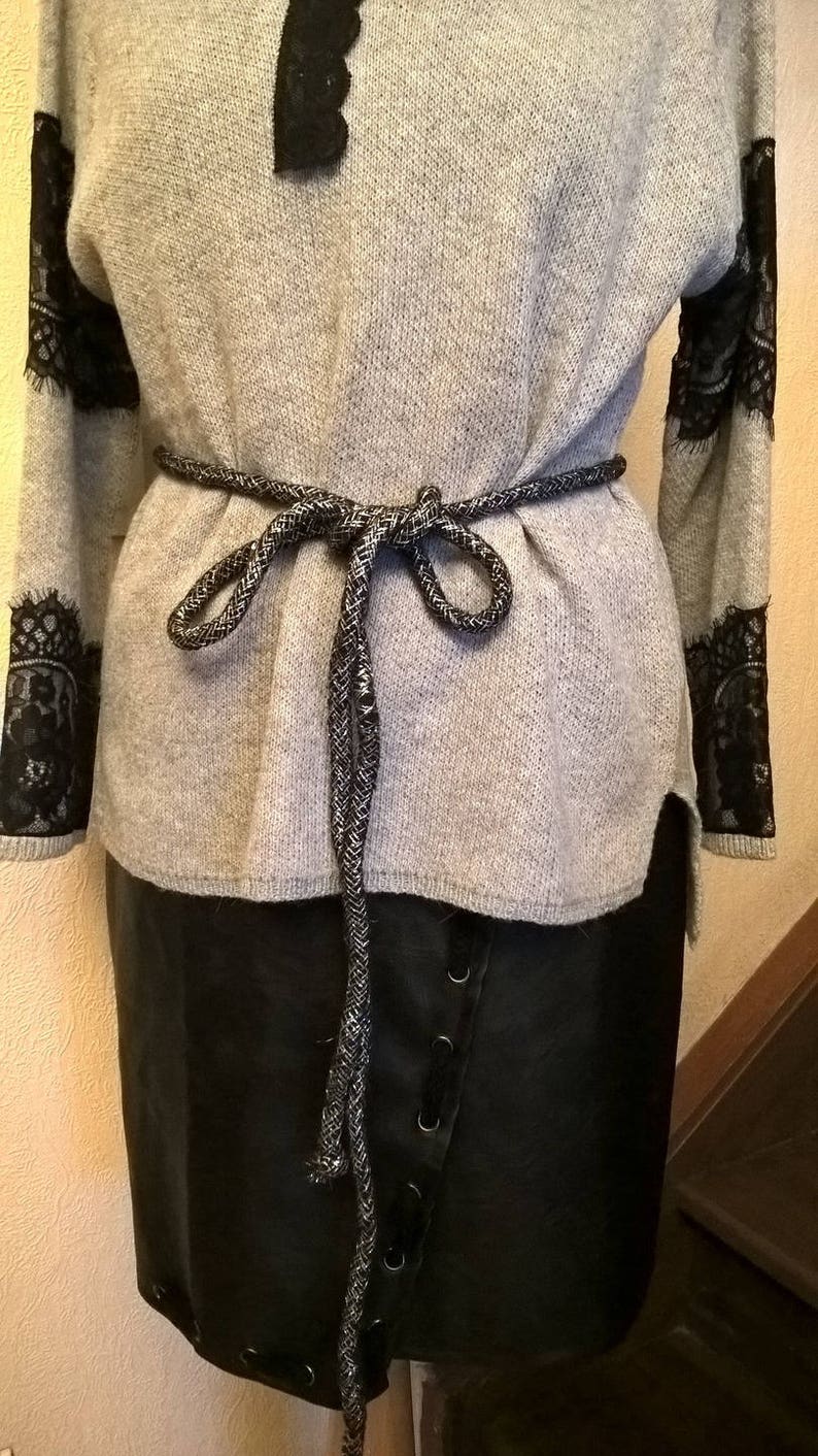 fashion woman in black cotton cord and silver lurex Belt women woman accessories clothing girl gift women gift