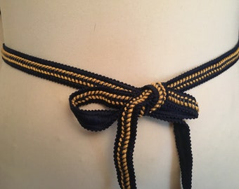 Women's belt, braided ribbon belt, navy blue and yellow color, women's gift, girl gift, women's accessories, women's clothing, women's fashion.