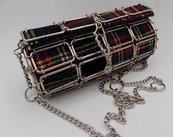 Small shaped bag, cylinder, patch work pattern, Scottish fabric, women&#39;s bag, girl&#39;s bag, women&#39;s accessory, girl&#39;s accessory, woman&#39;s gift, girl&#39;s gift,