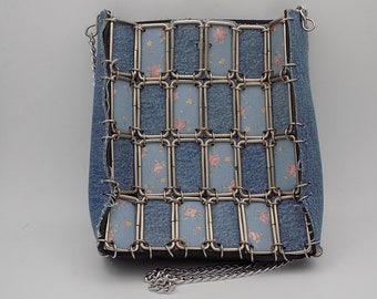 Small women&#39;s bag, patch work pattern, denim fabric, thick imitation, metal hooks, women&#39;s gift, girl&#39;s gift, girl&#39;s bag, several colors