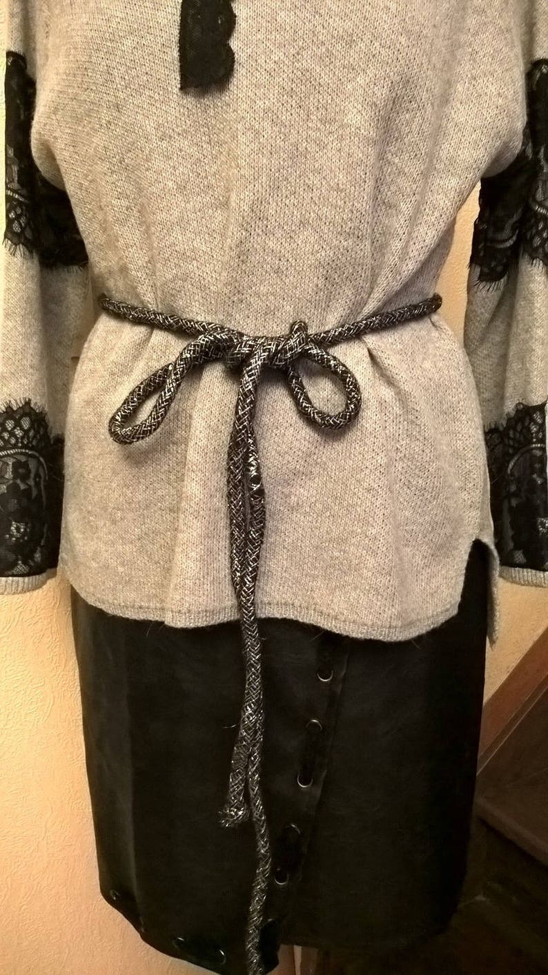 fashion woman in black cotton cord and silver lurex Belt women woman accessories clothing girl gift women gift
