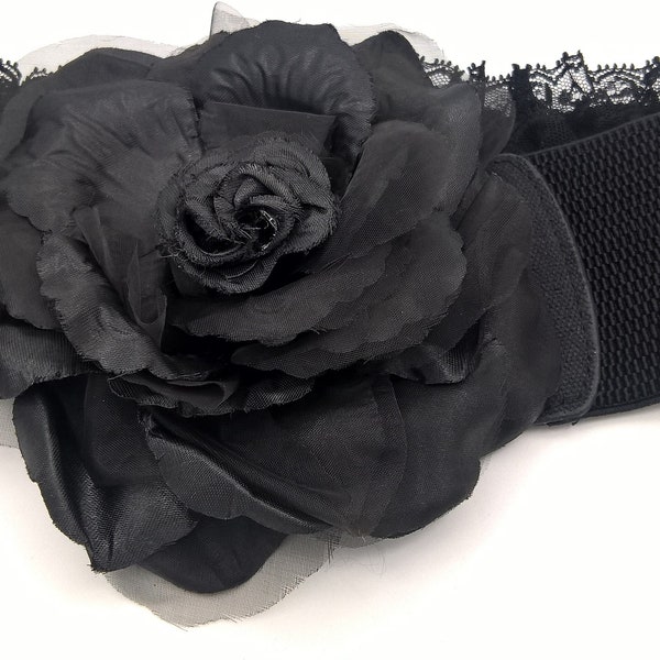 Ceinture femme,en élastique large,grande fleur organza,cadeau femme,cadeau fille,accessoires femme,vêtements femme,mode femme,ceinture fille