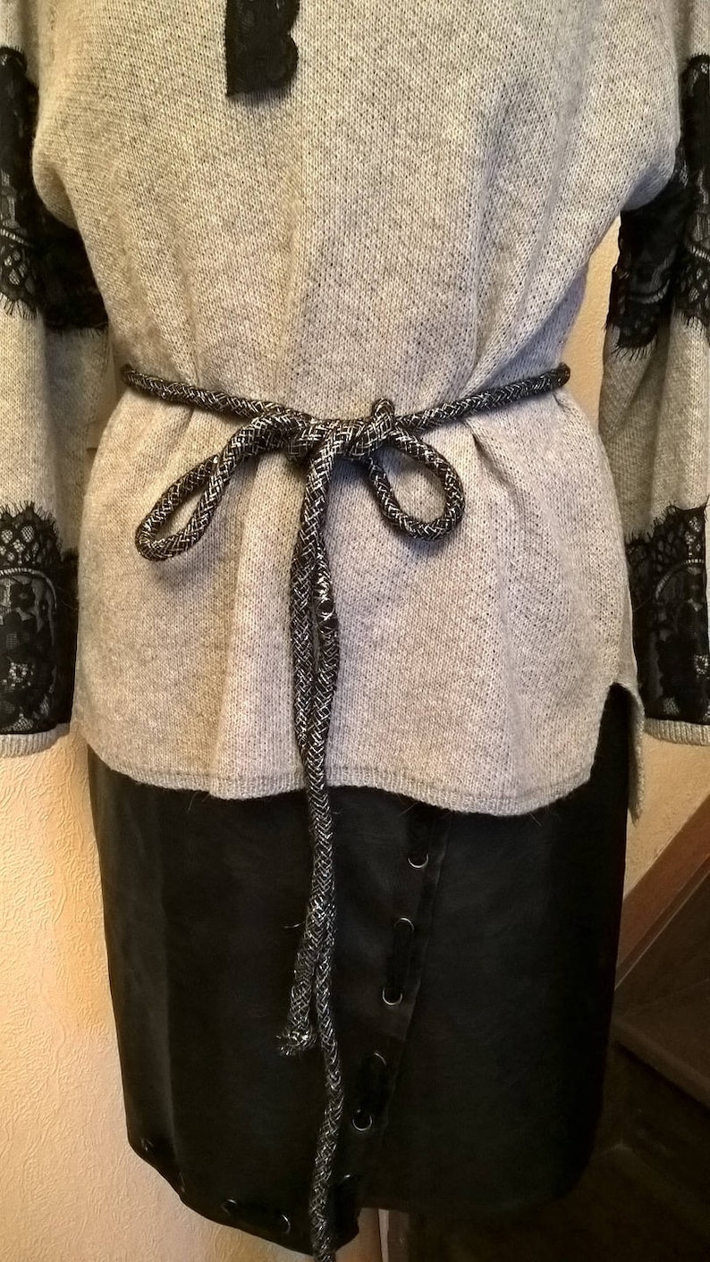 fashion woman in black cotton cord and silver lurex Belt women woman accessories clothing girl gift women gift