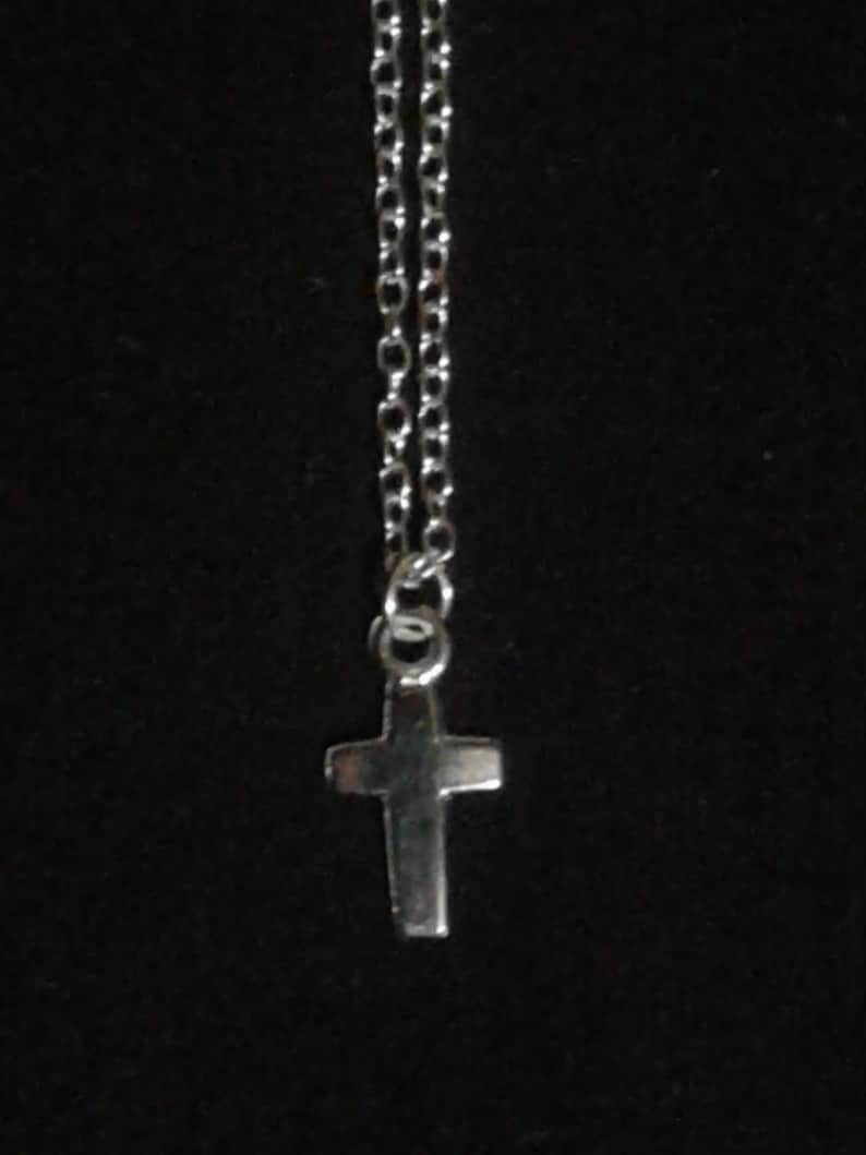 Cross Charm Silver Tone Necklace with Lobster Claw Clasp