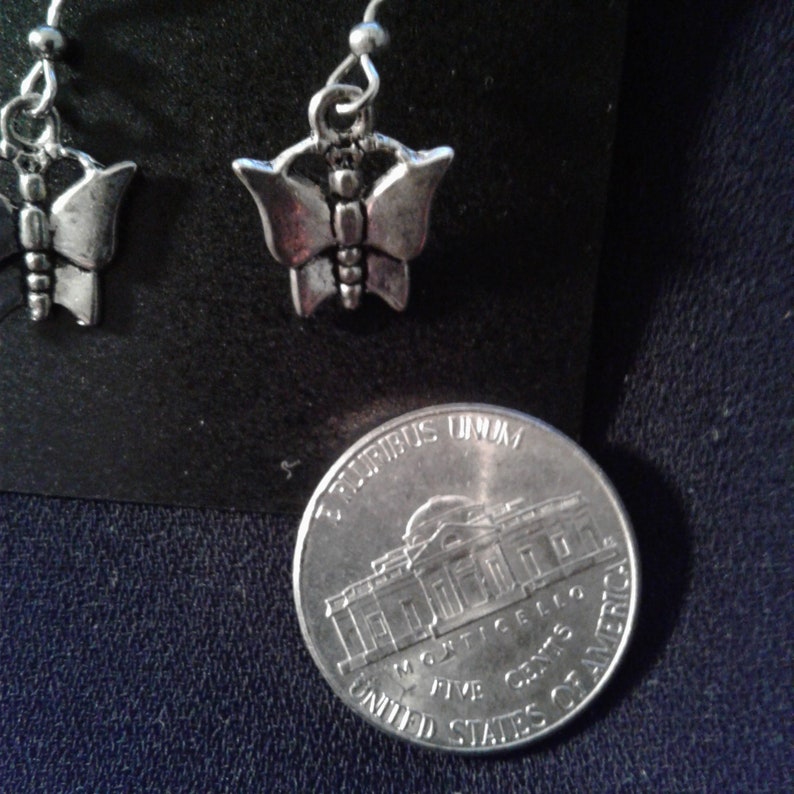 Butterfly Charm Dangle Silver Tone Earrings