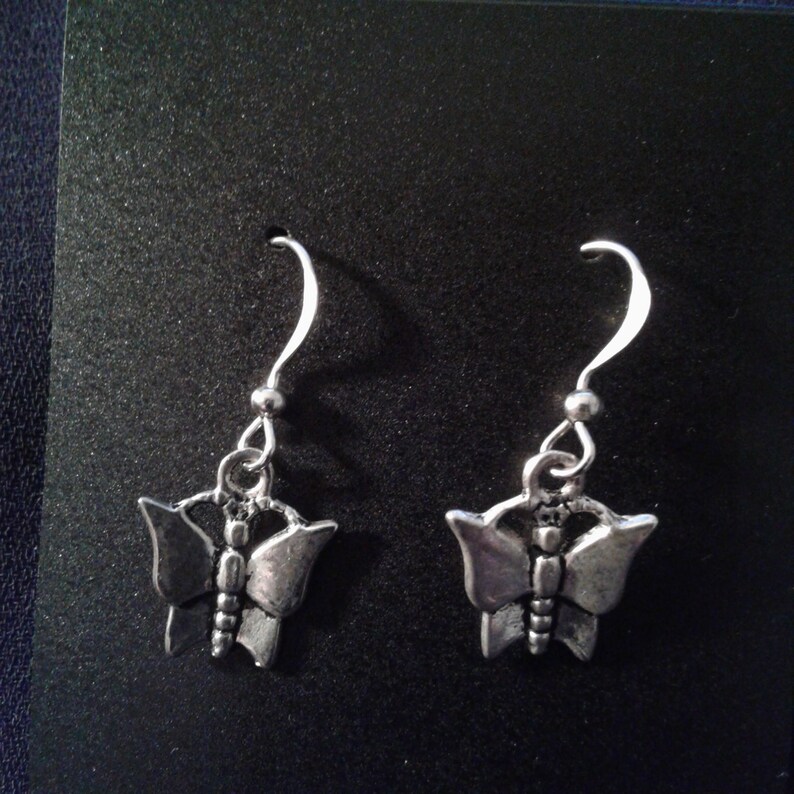 Butterfly Charm Dangle Silver Tone Earrings