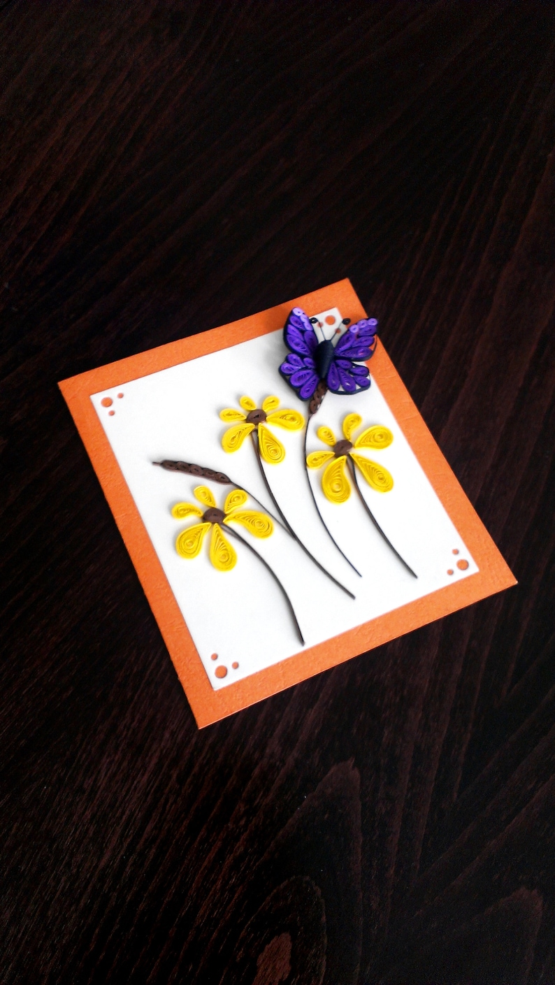 Handmade quilling card Happy Birthday card Butterfly/'s wings greeting card Thank you card