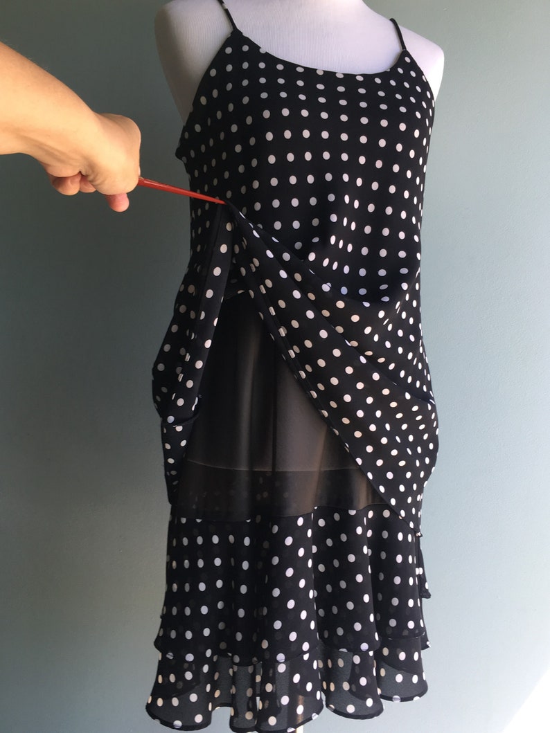 90s Polka Dot Party DressBlack /& WhiteLayeredSpaghetti Straps10