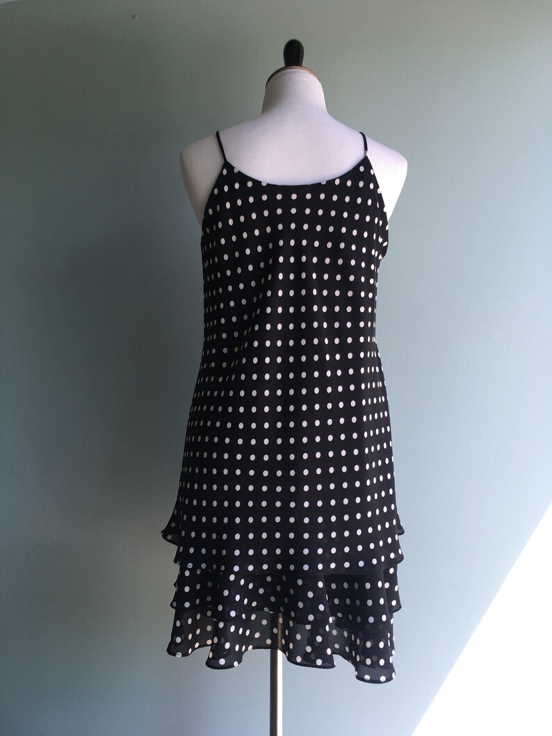 90s Polka Dot Party DressBlack /& WhiteLayeredSpaghetti Straps10