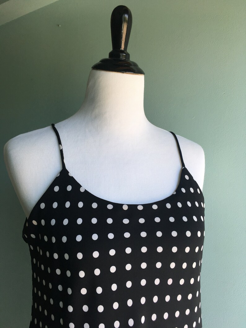 90s Polka Dot Party DressBlack /& WhiteLayeredSpaghetti Straps10