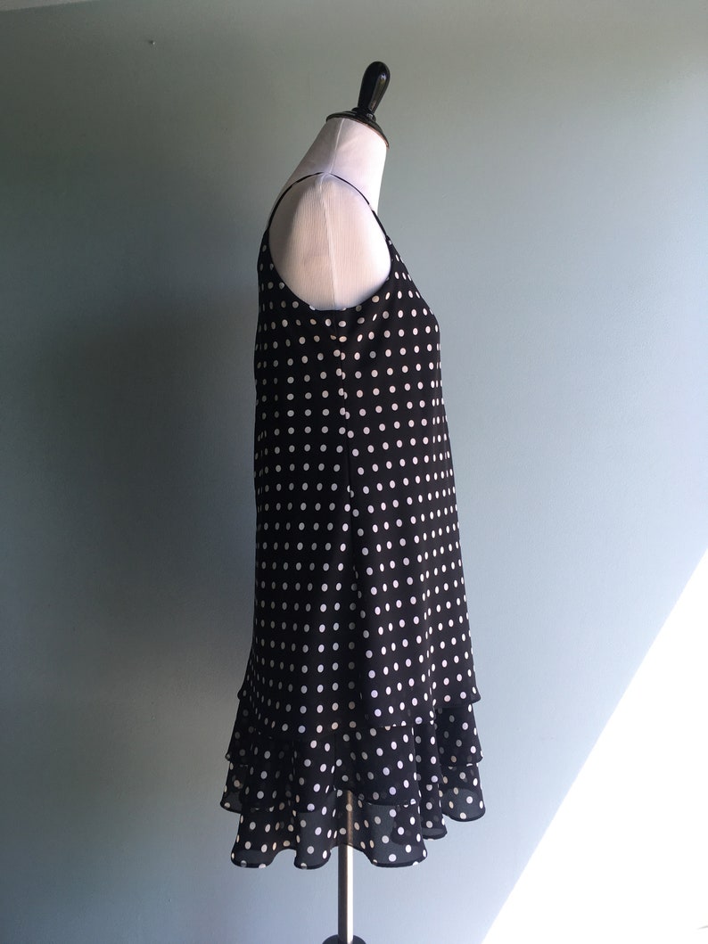 90s Polka Dot Party DressBlack /& WhiteLayeredSpaghetti Straps10