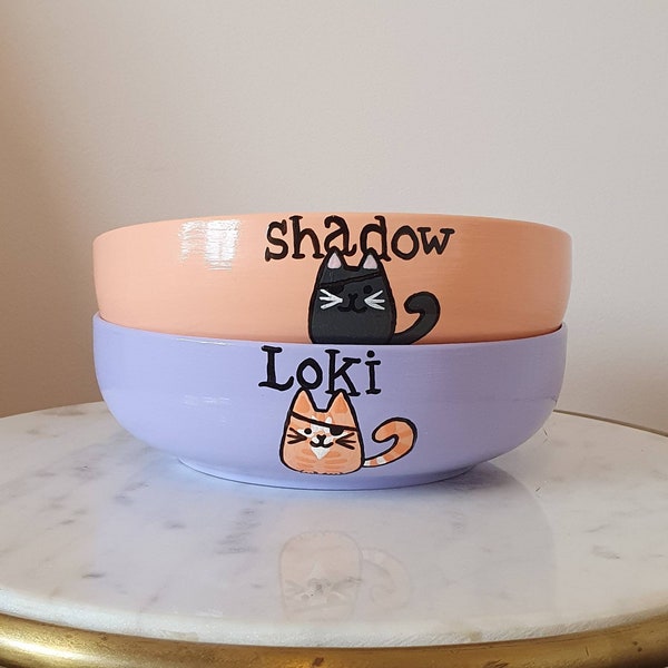 Custom dog food bowl water cat dish hand painted personalised ceramic pet pug pastel marble rabbit French bulldog Persian chihuahua