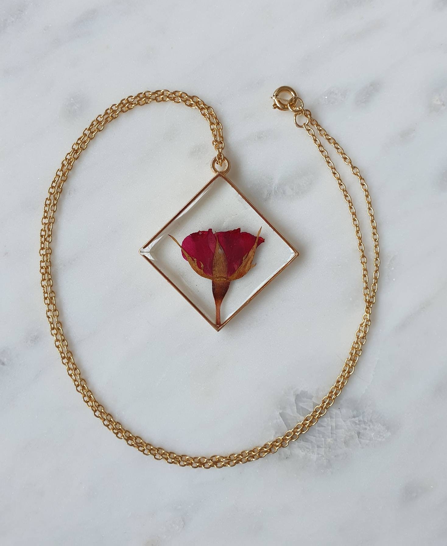 Pressed rose necklace deals