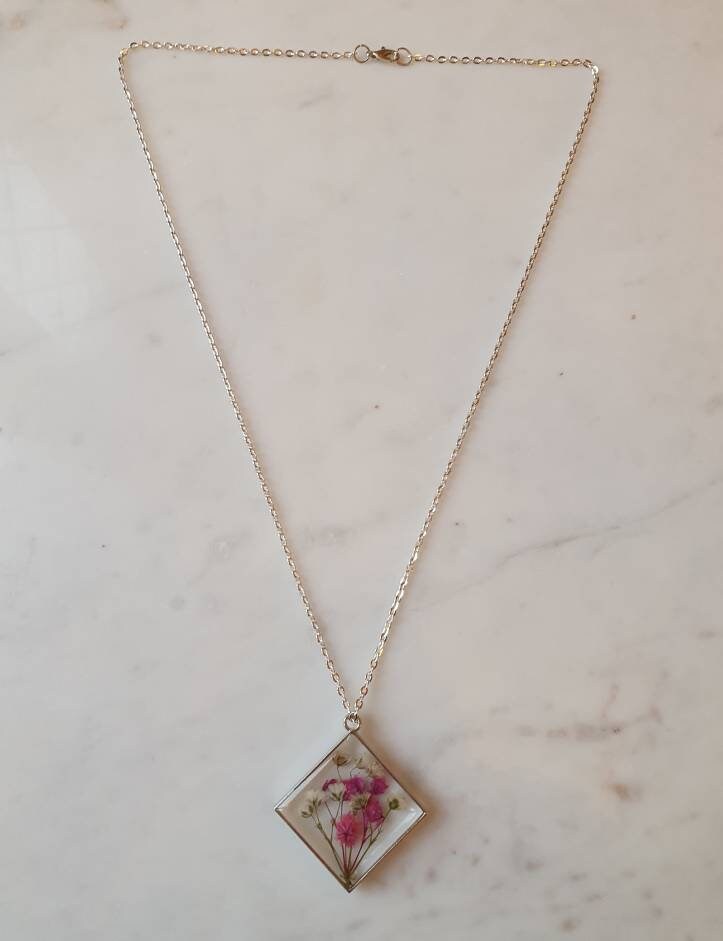 Pressed gypsophila necklace baby's breath real flower pink Etsy