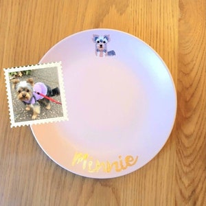 Custom cat food dish dog plate water bowl set hand painted pet portrait made to order Christmas gift for animal lover personalised pastel