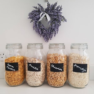 Custom storage glass jars clip top lid blackboard chalk label airtight seal cereal dry food personalised medium extra large Price is per jar image 1