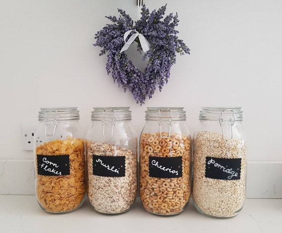 Custom Storage Glass Jars Clip Top Lid Blackboard Chalk Label Airtight Seal  Cereal Dry Food Personalised Medium Extra Large Price is per Jar 