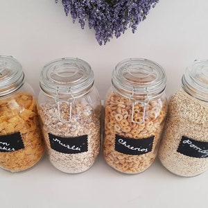 Custom storage glass jars clip top lid blackboard chalk label airtight seal cereal dry food personalised medium extra large Price is per jar image 2