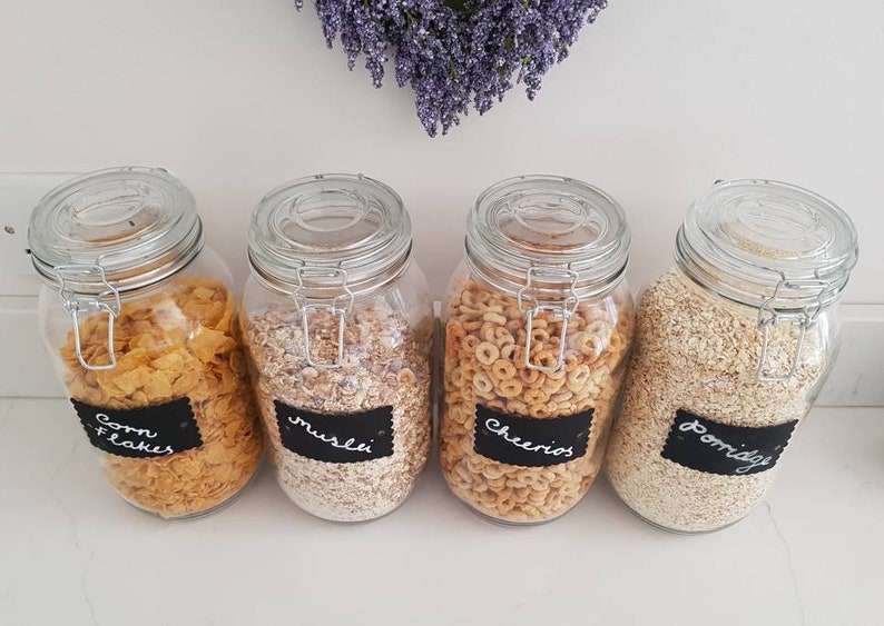 Custom storage glass jars clip top lid blackboard chalk label airtight seal cereal dry food personalised medium extra large Price is per jar image 2