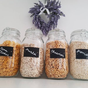 Custom storage glass jars clip top lid blackboard chalk label airtight seal cereal dry food personalised medium extra large Price is per jar image 3