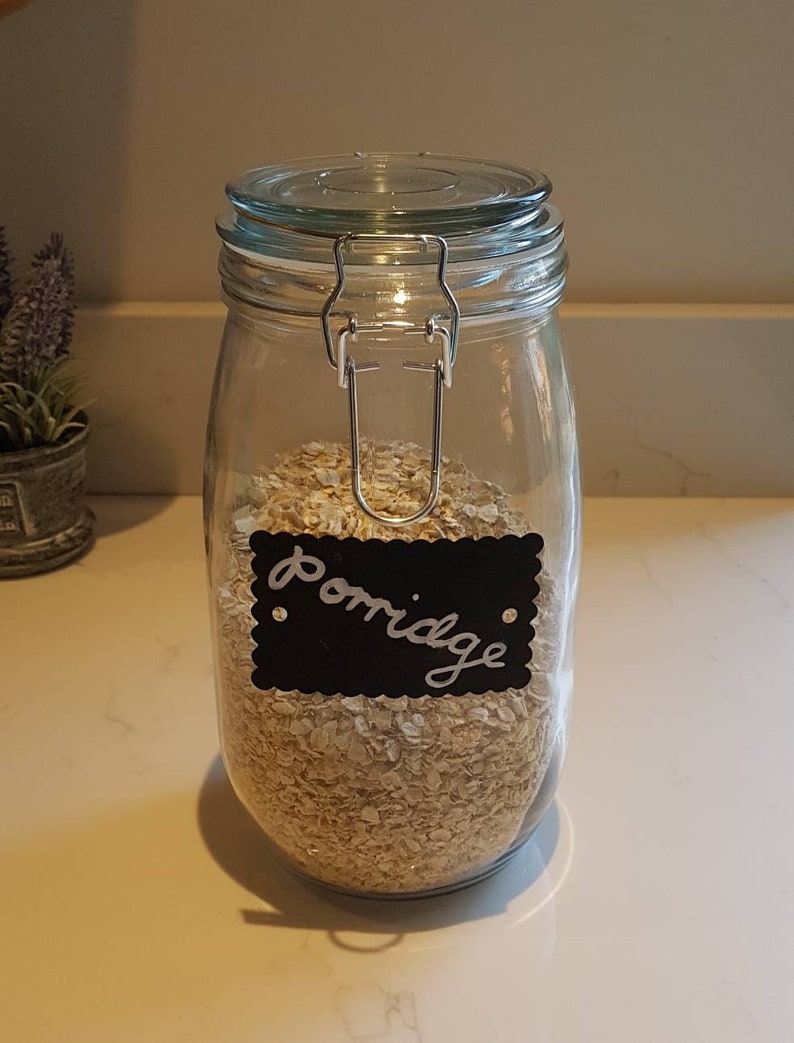 Custom storage glass jars clip top lid blackboard chalk label airtight seal cereal dry food personalised medium extra large Price is per jar image 6