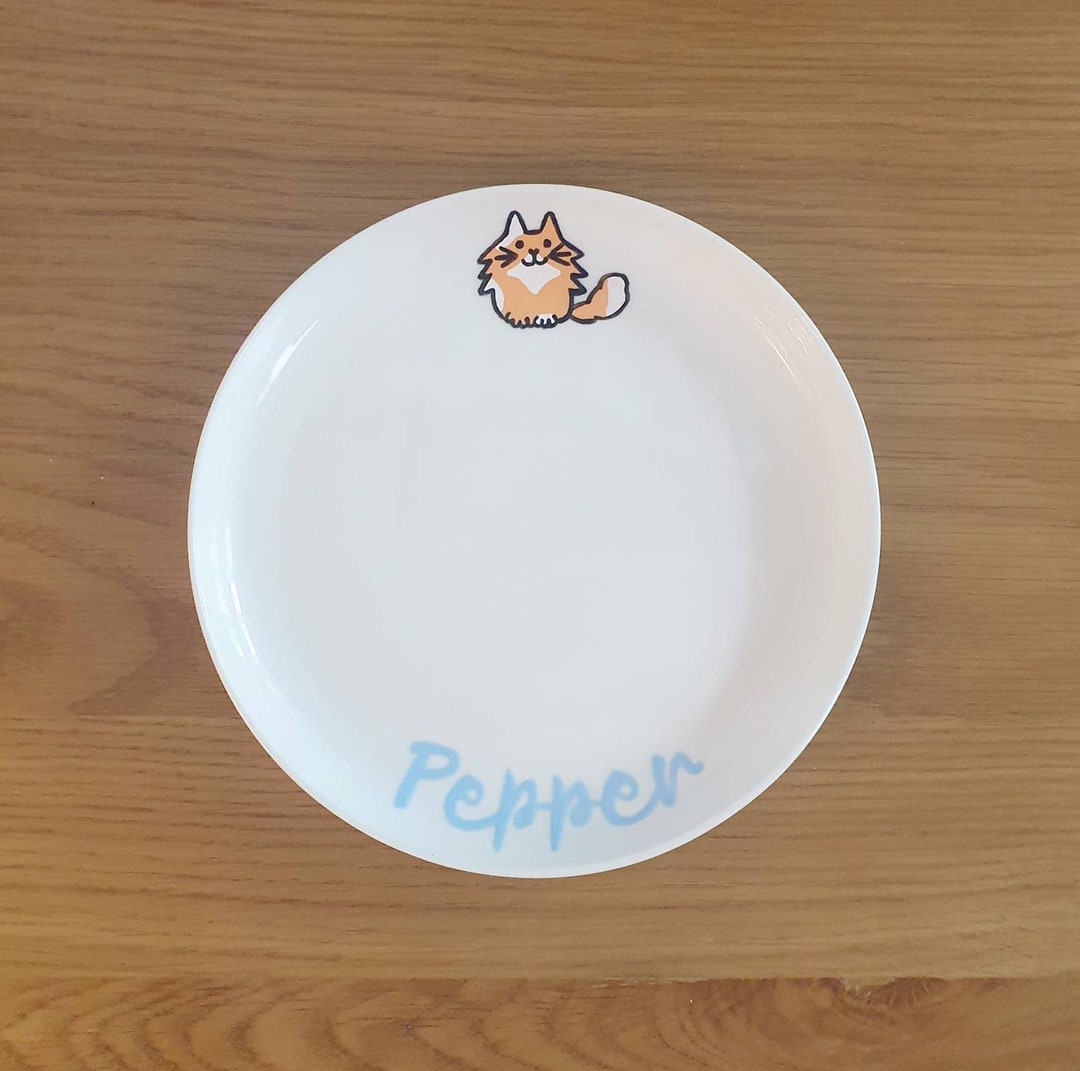 Custom Cat Dog Food Dish Plate Bowl Water Polka Dot Hand Etsy