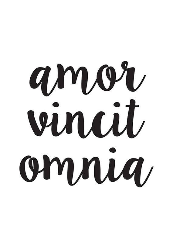 Amor Vincit Omnia Liefde Veroverers Alle Latijnse Quote Afdrukken Anniversary Gift Huwelijksgeschenk Citaat Wall Decor Motiverende Print Groot