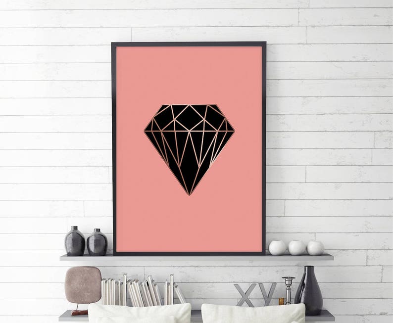 Black Diamond Rose Gold Blush Pink Modern Wall Art Etsy