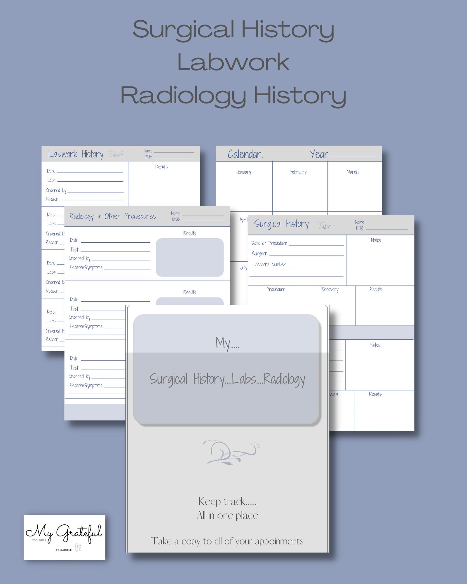 Printable Surgical History Medical Planner Lab Work Log Medical Records ...