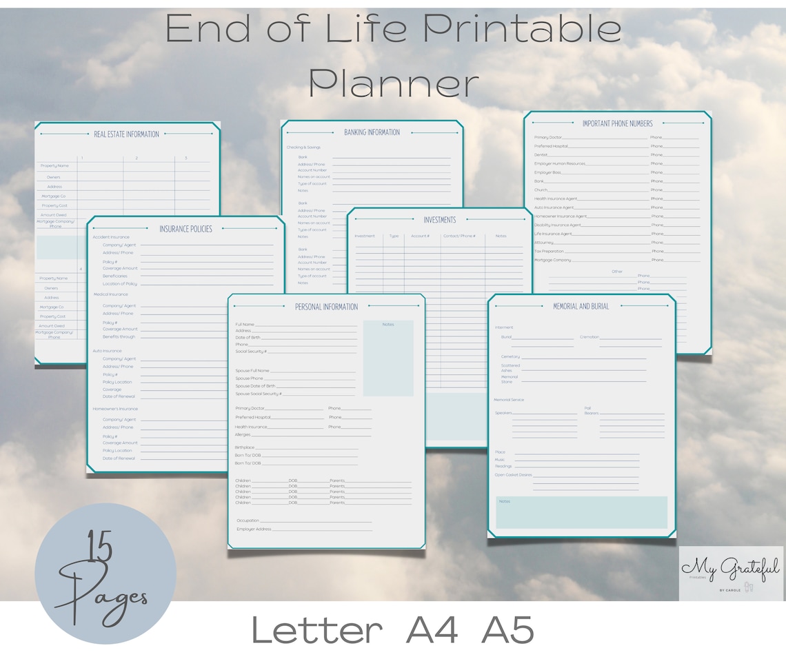 End of Life Planner Printable Final Wishes Organizer Emergency Planner ...