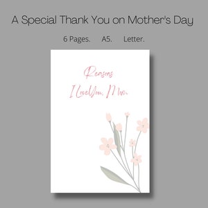 Presente de Dia das Mães para imprimir | Diário da Mãe | Eu te amo | Obrigado mãe | cartão do dia das mães | Presente Pessoal | Cartão especial para mãe