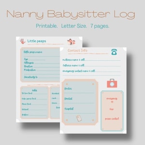 Printable Babysitter Planner | Babysitter Log | Babysitter Information Sheet| Nanny Application | Child Emergency Binder