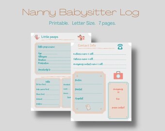 Printable Babysitter Planner | Babysitter Log | Babysitter Information Sheet| Nanny Application | Child Emergency Binder| Childcare Record |