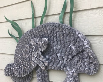 Bottle Cap Art - Manatee Mother & Baby  **Contact Tex @ (850) 294-1548 BEFORE PLACING ORDER**
