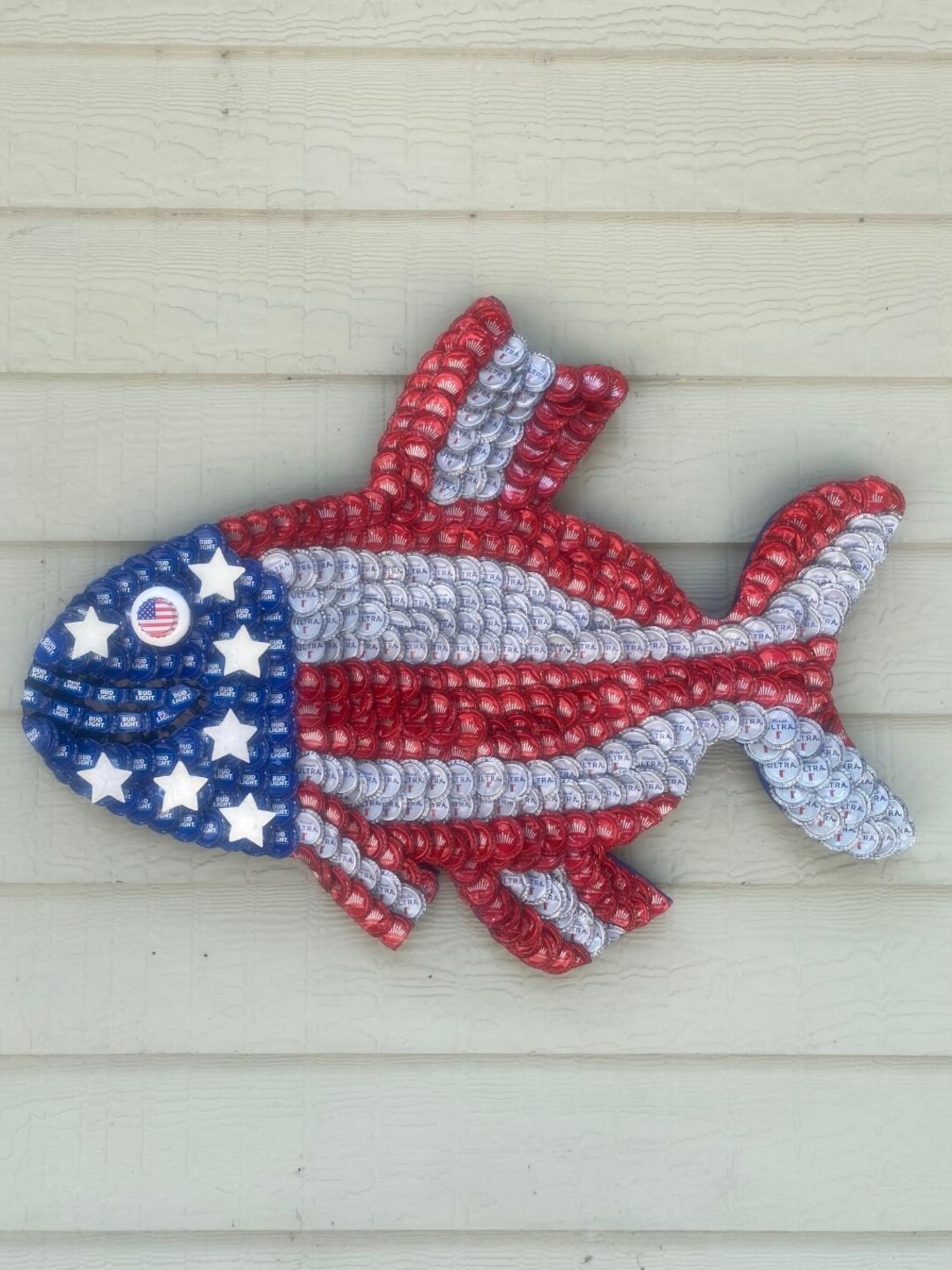 Hello July Fish Frame Bottle Cap Art - Happy July Fourth Fish - Etsy