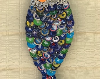 Bottle Cap Art - Hanging Eclectic Fish