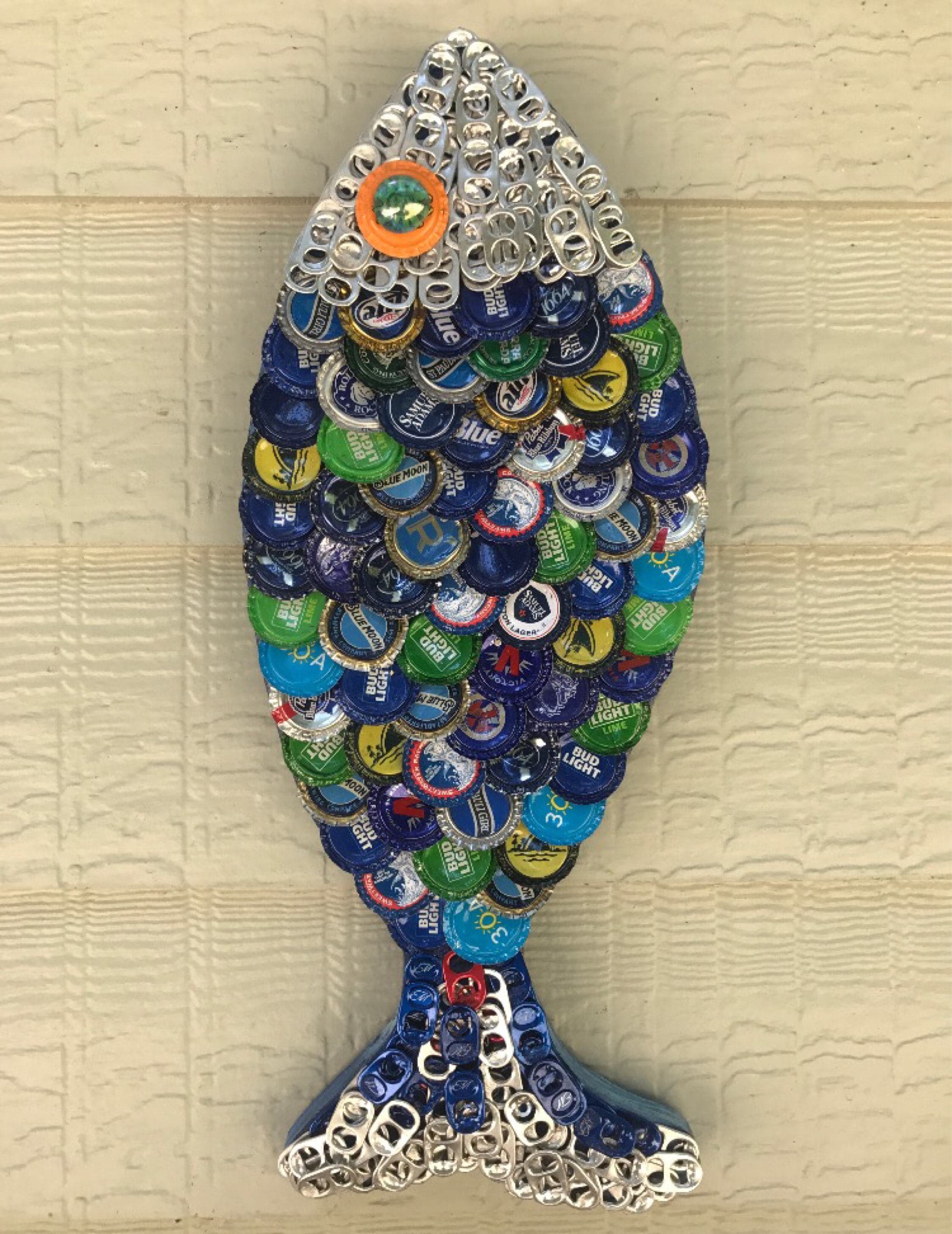 Bottle Cap Art Hanging Ecelectic Fish Etsy