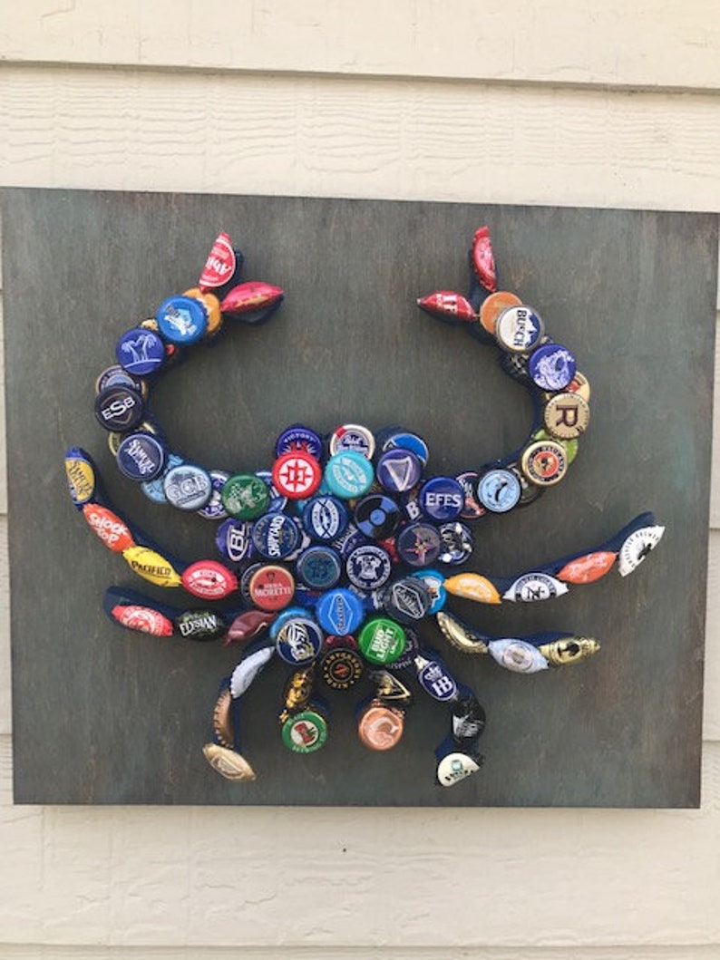 Bottle Cap Art Multicolored Blue Crab Etsy