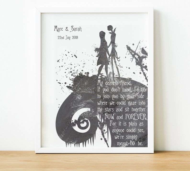 Nightmare Before Christmas Decor, Personalised Jack and Sally Simply Meant To Be Quote Print, Keepsake Anniversary Gifts for Him or Her 