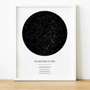 Custom Star Map Print Birthday Gift, The Day You Were Born Night Sky Print, Star Map By Date Constellation Wall Art, Star Chart Poster