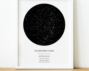 Personalised Night Sky Star Map Horoscope The Day you were Born Word Art Print 