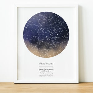 Impresión personalizada de mapa estelar, mapa estelar por fecha, regalo familiar, día de adopción, impresión de cielo nocturno, arte de pared de constelación, letreros con nombre de familia, sin marco