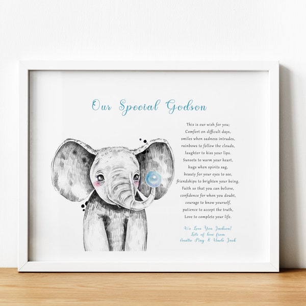 Personalised Godchild Gift, Goddaughter Christening Gift from Godmother, Baptism Gift for Godson from Godfather, Safari Nursery Prints