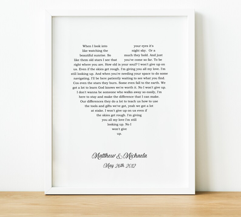 Personalised Music Lyrics Print Song Lyrics Wall Art Wedding Etsy