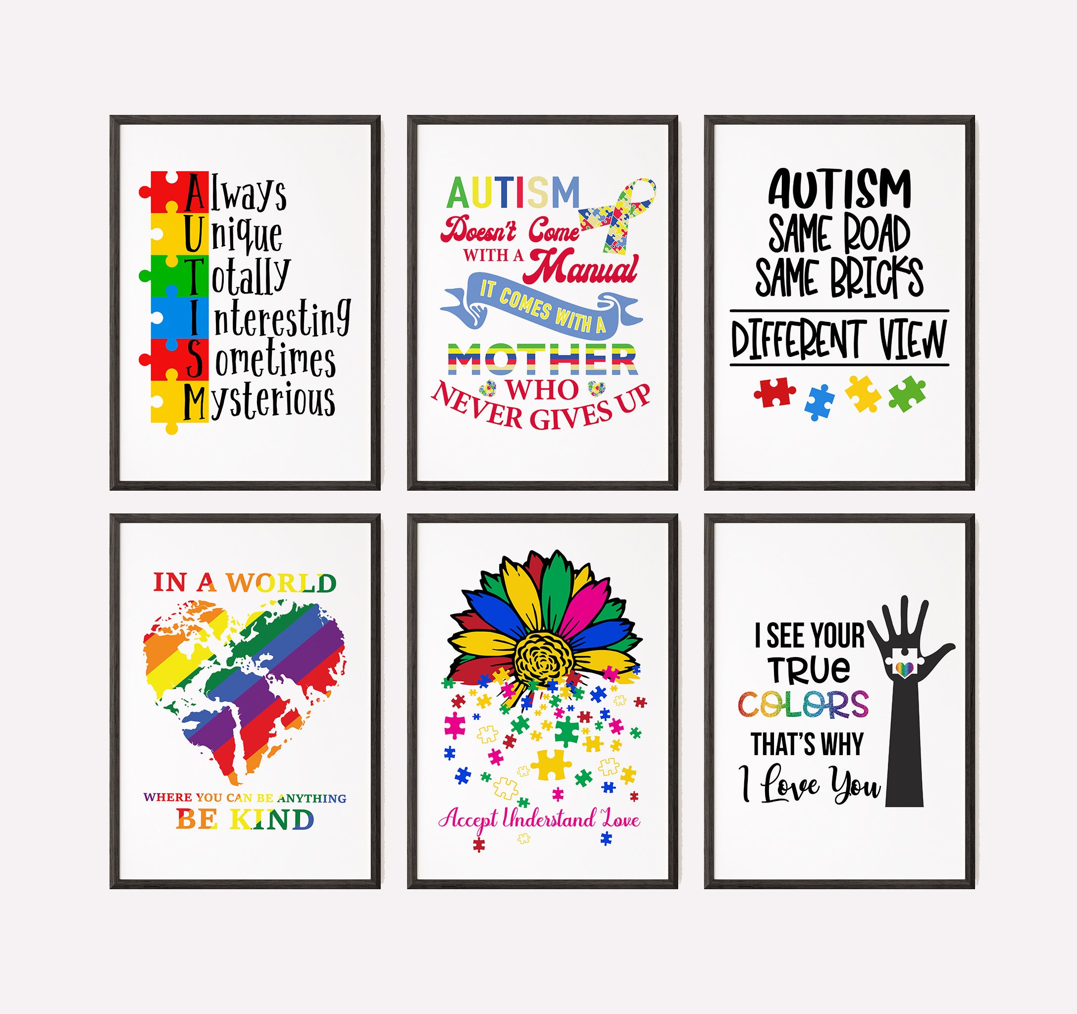 Set of 6 Autism Poster Bundle, Playroom Prints for Boy Girl