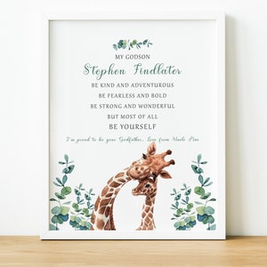 Personalised Godchild Gift, Goddaughter Christening Gift from Godmother, Baptism Gift for Godson from Godfather, Nursery Prints UNFRAMED